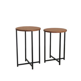 Hanah Home Neta Set - Mesa de Centro Redonda, Madera Maciza de Pino, Acabado Roble, Diseño Industrial